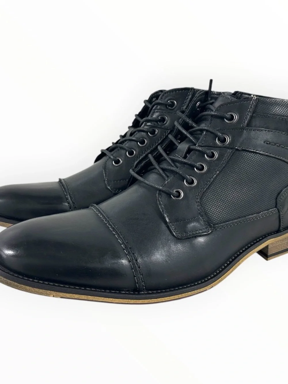 Steve Madden Jotter Men’s Black Leather Cap Toe Ankle Boots Size 10 New Box